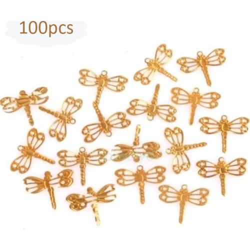 Wholesale 100Pcs/bag 12*15MM Gold Silver Dragonfly Charms Pendant For Jewelry Making Earring Findings