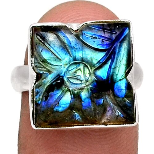 Genuine Carved Labradorite Ring 925 Sterling Silver, USA Size : 7 , AR4325