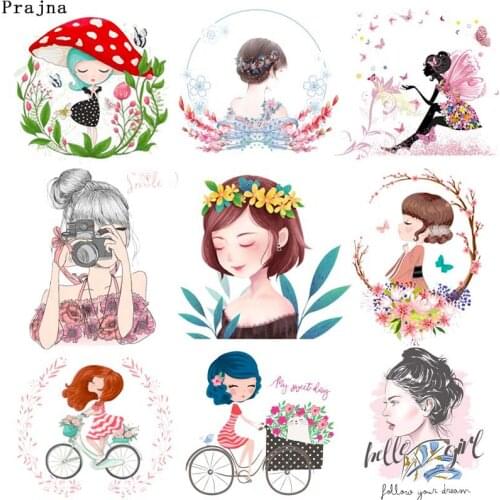 Prajna Fashion Girl Patches Iron On Transfer Vinyl Patches Thermal Sticker On Clothes Iron On Patches For Clothing KidsT Shirt