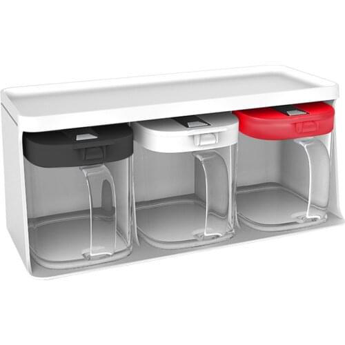 Clear Seasoning Box Kitchen Seasoning Jar Seasoning Moisture Proof Clamshell Combination Storage Tank With Spoons