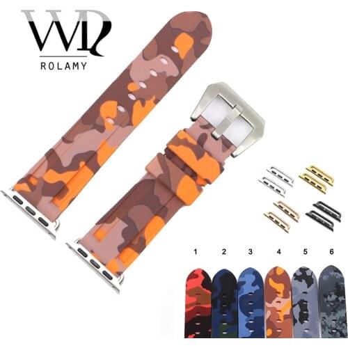 Rolamy 38 40 42 44mm Camo Orange Grey Waterproof Silicone Rubber Replacement Wrist Watchband Strap For Iwatch Series 4/3/2/1