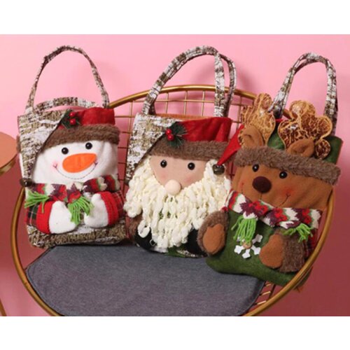 Christmas Bag Bark Tote Bag Cute Santa Claus Snowman Deer Candy Bag Gift Bag Decoration Home New Year