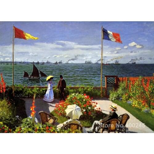 Christmas Gift art on Canvas Garden at Sainte Adresse by Claude Monet Painting High Quality Handmade
