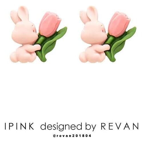 YOUNQ S925 Sterling Silver Cute Rabbit Hug Flower Stud Earrings for Girls Birthday Gift 2021 New Design Bijoux