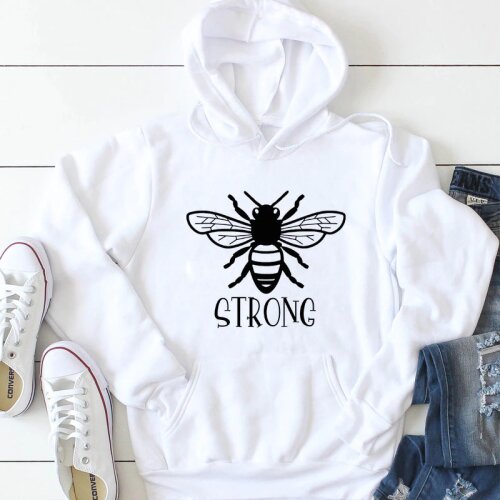 Bee Strong Hoodies Funny Women Graphic Inspirational Hooded Sweatshirts Casual Unisex Long Sleeve Spiritual Quote Pullovers