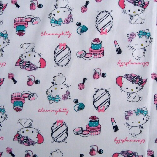 1 yard Cartoon Fabric, Lovely Kitty and Mirror printed Cotton Woven Fabric (width=140cm)
