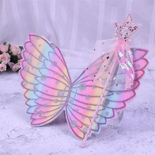 2pcs Angel Wing and Fairy Stick Beautiful Stage Performance Magic Wand Props Accessory Angel Costume Decoration for Kids Stage