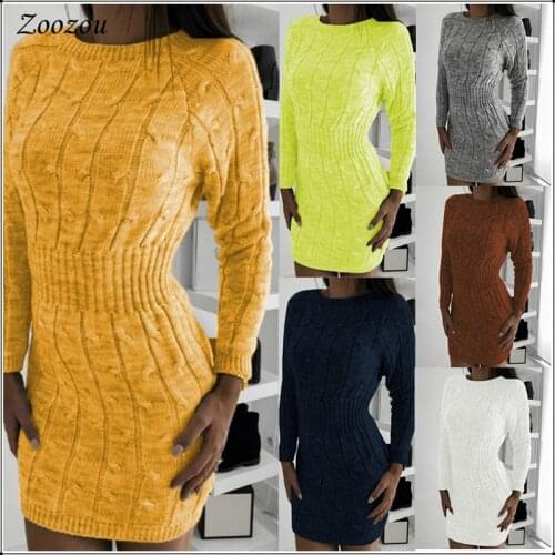 Twist Knitted Sweater Dress Fashion Women Autumn Winter Temperament Sweater Casual Slim Long Sleeve Bodycon Sweater Dress New