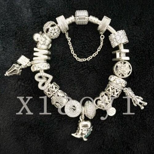 XIAOYI 2020 New 100% S925 Dinosaur doll umbrella love clasp letter H and W shell starfish safety chain wedding bracelet female