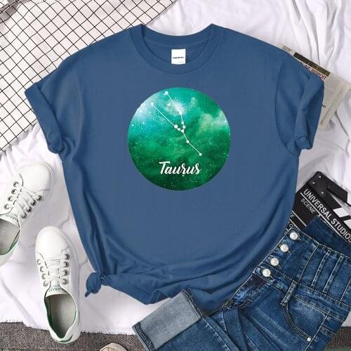 12 Constellation Taurus Prints Tshirts Womans Fashion Oversized Clothed Breathable Loose T-Shirts Simple Casual Woman T-Shirts