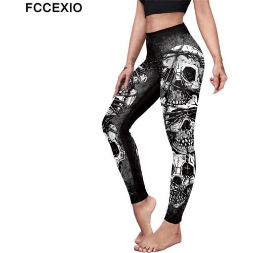 FCCEXIO Skull For Halloween 3D Print High Waist Fitness Women Leggings Sexy Hip-Lift New Casual Skinny Seamless Trousers
