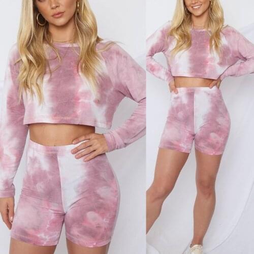 Womens Tie Dye Lounge Casual Tracksuit Pants Long-sleeved Suit Sets Sweatshirt 2 Piece T-shirt Loungewear Pajamas Sleepwear