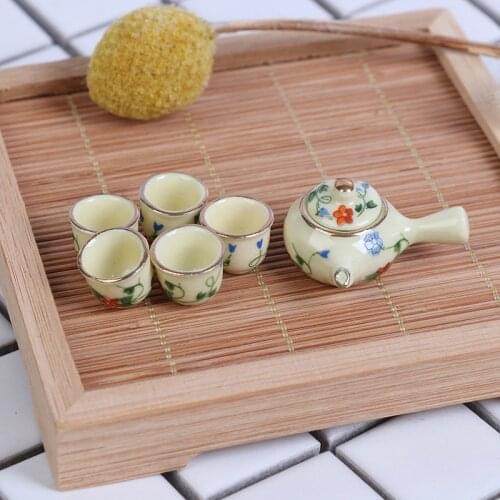 1Set 1:12 Dollhouse Miniature Cups & Pot Set Ceramics Tea Cups Doll House Decor New