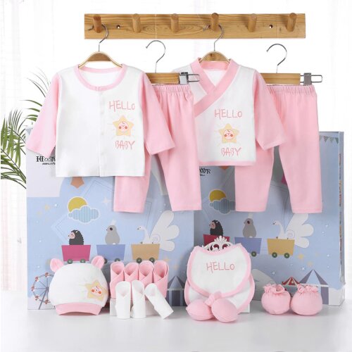 18pcs 100% Cotton Newborn baby clothes spring newborn supplies gift box infant clothing blue pink for boy girl baby 0-6 months