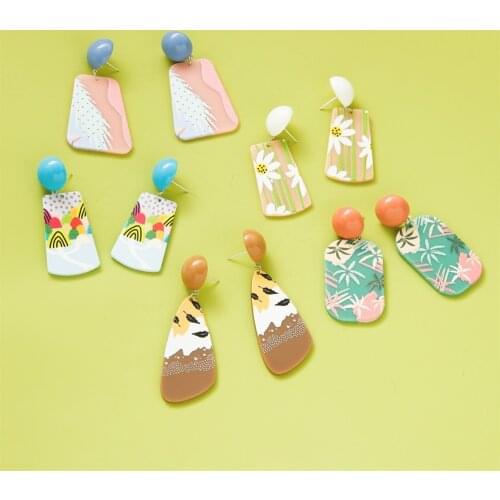 2021 Unique Arylic Earrings Korean Vintage Earring Colored Print Trendy Summer Boho Earrings Geometric Fashion Women Accessories