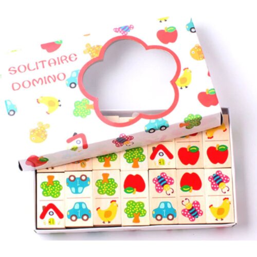 28pcs Baby Wooden Domino Block Toys Cartoon Garden Animal Vehicle Fruit Domino Blocks Toys Building Blocks Educational Matching