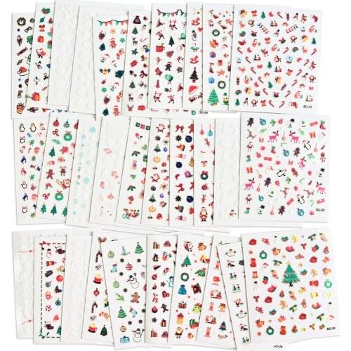 30Pcs Christmas Adhesive 3D Nail Sticker Cartoon Winter,New Year Snowman/Tree Design Nail Art STICKERS Decor Accessories 5X6cm