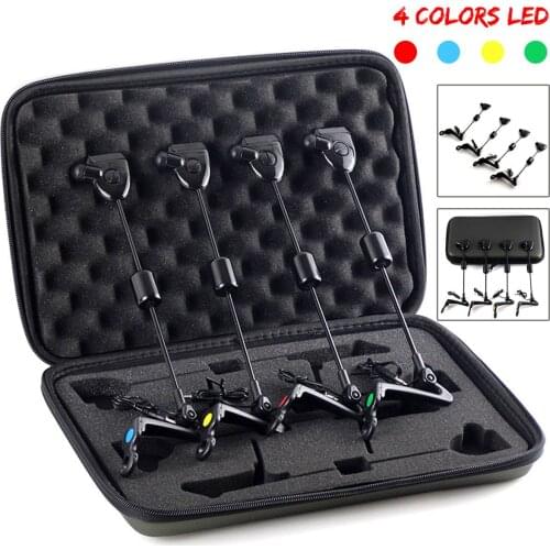 4pcs Fishing Swinger Set Bite Alarm Hanger Swinger 4 Colors LED Illuminated Indicator Carp Fishing Tackle with Zipper Case
