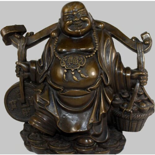 8" China Bronze Buddhism Happy Maitreya Buddha Coins Ingot Statue wholesale factory Bronze Arts outlets