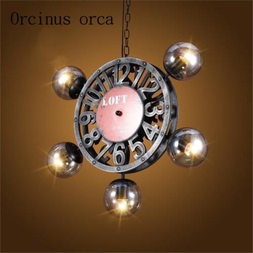 American Vintage industrial iron watches chandeliers living room restaurants simple Nordic creative glass Chandelier