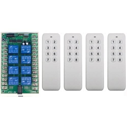 DC 12V 24V 8 CH Channels 8CH RF Wireless Remote Control Switch Remote Control System receiver transmitter 8CH Relay 315/433 MHz