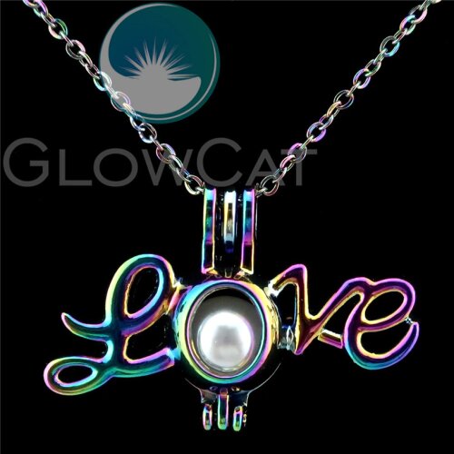 C498 Rainbow Colors Letter Love Beads Cage Perfume Essential Oil Diffuser Oyster Pearl Cage Locket Necklace Girl Friend