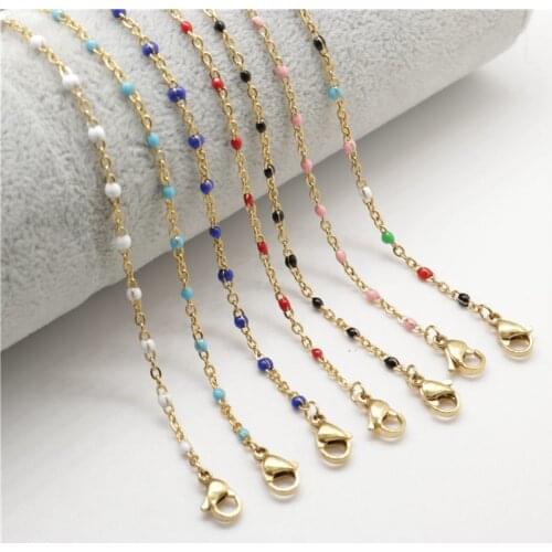 Doreen Box 304 Stainless Steel Link Cable Chain Necklace Gold Plated Enamel 45.5cm(17 7/8") long, Chain Size: 2x1.5mm, 1 Piece