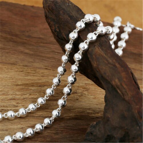 5mm Wide 100% Pure 925 Sterling Silver Round bead Chains Necklaces for Men Women Sterling Silver Necklace Accessories 18-32 inch
