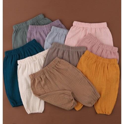 Baby Wrinkle Cotton Bloomers Solid Color Casual Eelastic Harem Long Pants Soft Loose Trousers for Toddler Kids 0-12Months