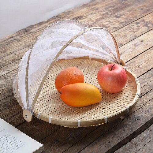 Fruit Vegetable Bread Storage Basket Hand-Woven Food Serving Tent Tray Simple Atmosphere Outdoor Picnic Mesh Net Cover