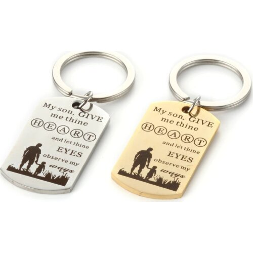 Exquisite Gift Stainless Steel Jewelry Letter Lettering My Son, Give Me Thine Heart Military Card Key Chain Jewelry