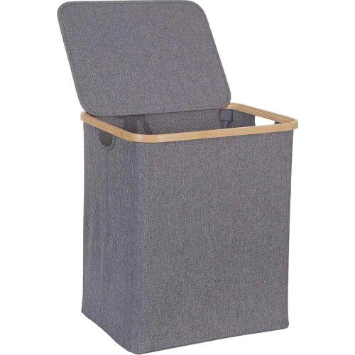 Laundry Basket with Lid, Large Bamboo Dirty Clothes Hamper with Handle, Waterproof Collapsible Laundry Hamper Storage for Bedroo