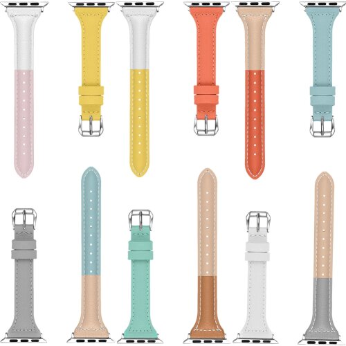 Three-color Stitching Leather Bracelet for Apple Watch Band Series 6/5/4/3 Fashion Replaceable Strap for iWatch SE 42/38/40/44mm