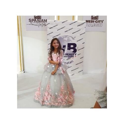 Luxury Flower Girls Dress Princess Lace 3D Flowers Ball Gown for Show Kids Birthday Gown Pageant Party Dress Real Picture