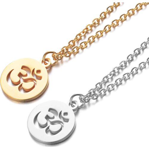 Small OM Necklace Minimalist Ohm Aum Charm Meditation Necklace Gold Color Stainless Steel Yoga Pendant Jewellery For Women