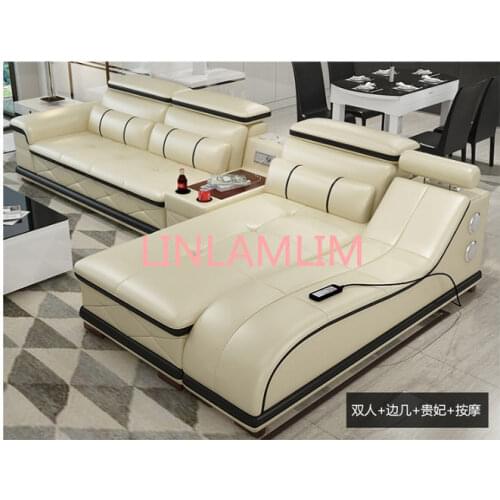 Living Room Sofa massage speaker real genuine leather sofas salon couch puff asiento muebles de sala canape L shape sofa cama
