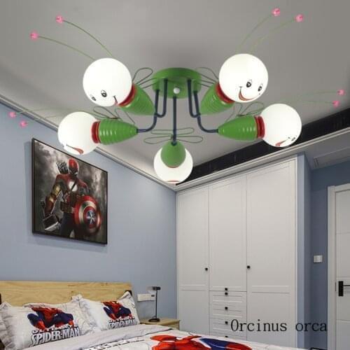 Cartoon creativity small bee ceiling lamp boy bedroom children room light modern simple LED green insect ceiling lamp