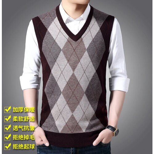 Man Thicken Wool Sweater Fashion Plaid Warm Cashmere Vest Male Sleeveless Argyle Jumper Pullovers
