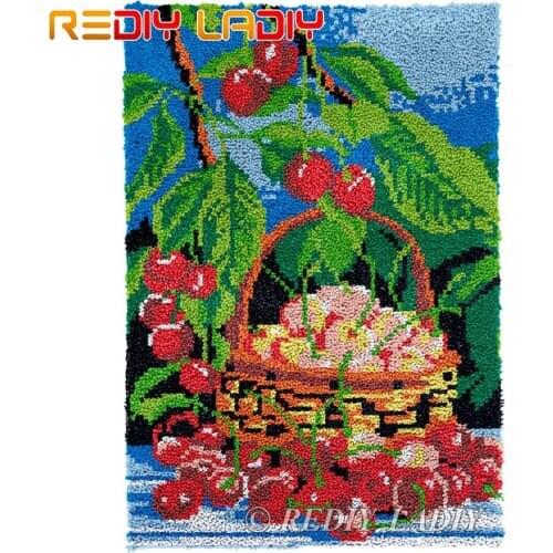 Latch Hook Rug Chunky Yarn Tapestry Kits DIY Carpet Rug Still Life Cherry Knitted Mat Crocheting Cushion Arts & Crafts 58*87cm