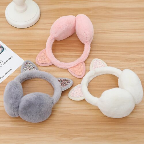 Brand New 2020 Fashion Women Girl Fur Winter Ear Warmer Earmuffs Cat Ear Muffs Earlap Glitter Sequin Earmuffs Headband Newest