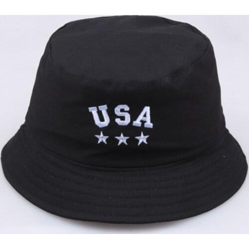 USA Embroidery Black Bucket Hat For Women Men Bob Summer Fishing Girls America Letter Panama Caps Sun Cotton Fishermans Hat