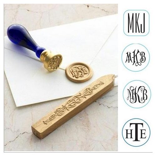 Personalized Monogram 3-Initial Wax Seal Stamp with 3/4" die-handle and die options