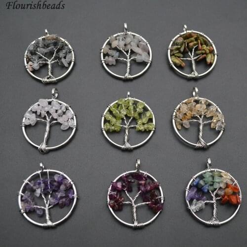 30mm Smaller Size Wire wrapped natural stone chips Life Tree pendants fit Fashion necklace or earrings making 10pc per lot