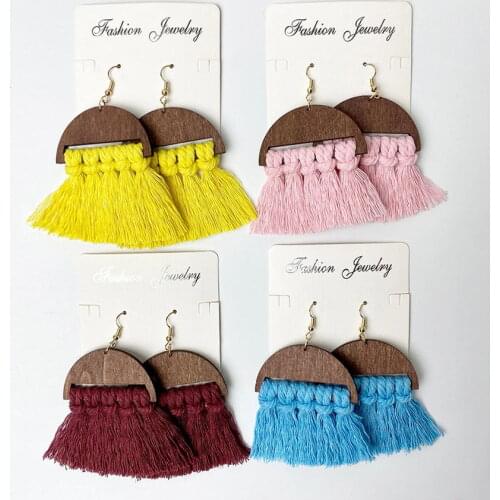 Semicircle Wood Braid Fringe Tassel Earrings for Women 2021 New Autumn Blue Pink Yellow Statement Earrings Jewelry Wholesale