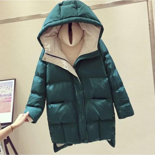 2021 New Winter Down Cotton Padded Jacket Women Irregular Medium Long Thickened Fashion Hooded Loose Zippers Hidden Button Coat