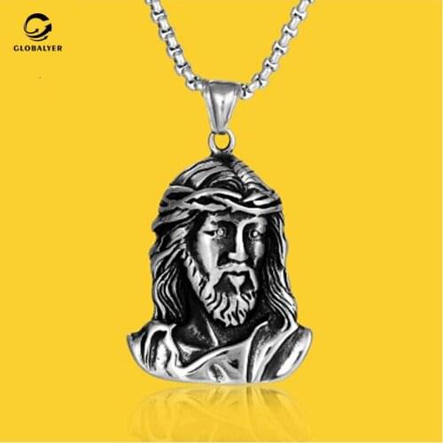 Religious jewelry European and American style New JESUS titanium steel cast pendant Jesus hip hop necklace Free shipping 300
