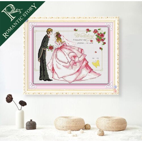 Romantic Story Needlework DIY 11CT DMC Cross Stitch Sets For Embroidery the Joy of Newlyweds Marriage Printing Home Decoration