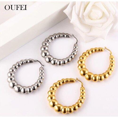 OUFEI Stainless Steel Earrings For Women Bead Hoop Earrings Set Of Earrings Women Fashion Jewelry Accessories Gifts For Girls