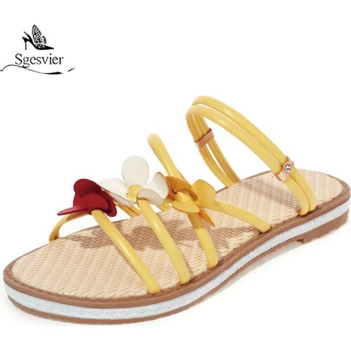 Sgesvier Women Sandals Flat Heels Summer Sandals Flower Slippers Casual Platform White Shoes Plus Size 28-48 Zapatos Mujer