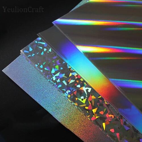 Chzimade 5Pcs Hot Stamping Foil Reflective Flash Cardboard Paper Rainbow DIY Glossy Decorative Paper Laser Cardboard Crafts